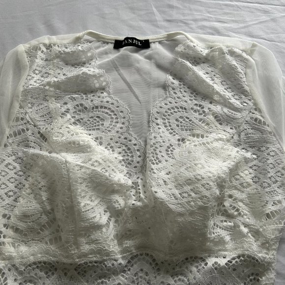 Women's Sexy long-sleeved White Lace Bodysuit Size Small - Picture 4 of 5